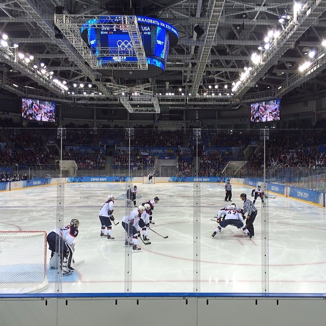 Got to quickly sneak in and witness a couple of #TeamUSA goals in the 7-1 thrashing of Slovakia today. The stage is set for USA and Russia on Saturday! #SochiTODAY #Sochi2014